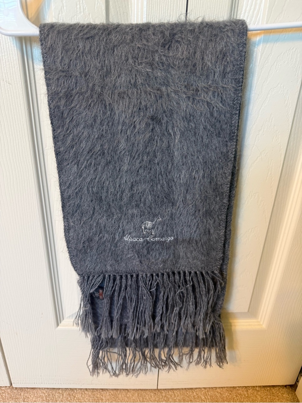 Cozy Gray Alpaca Scarf 100% wool with Fringe